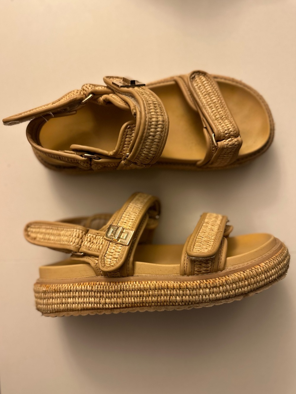 Braided Strap Platform Sandals in Tan